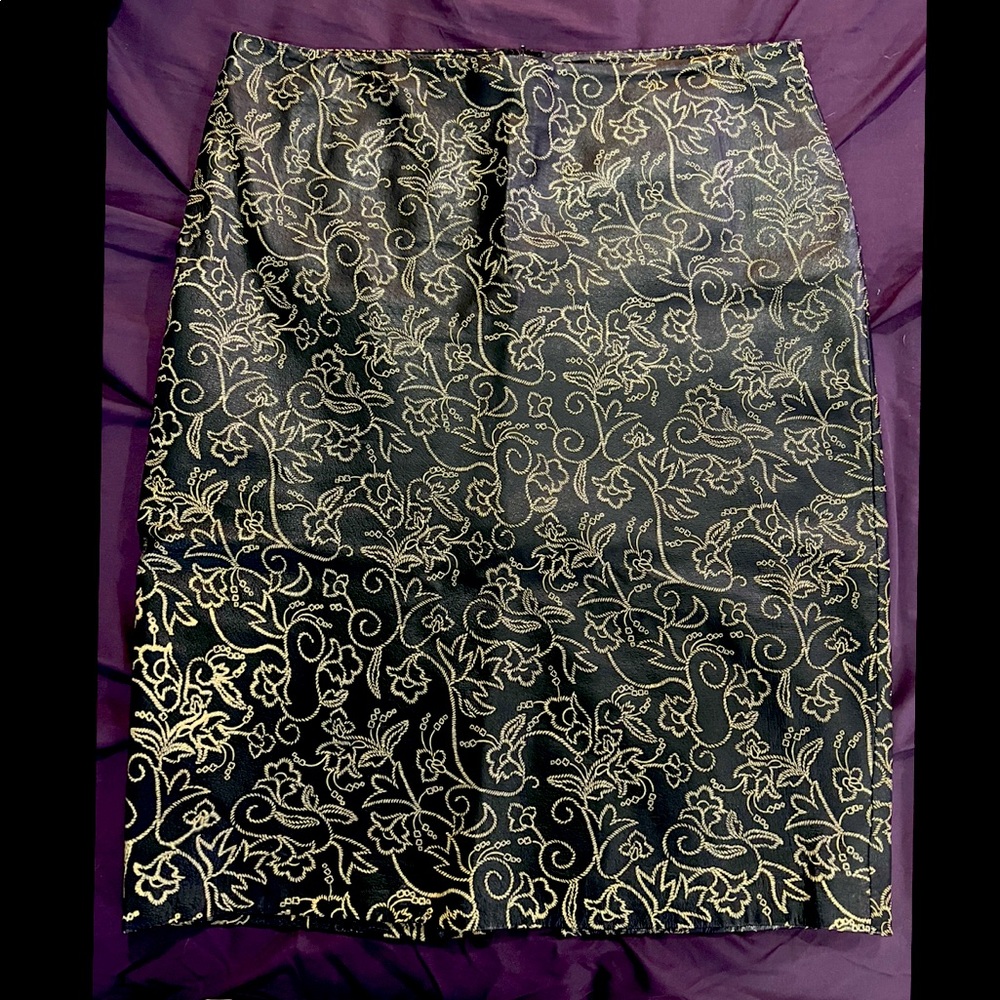 Danier Black Leather Skirt with Flower Print